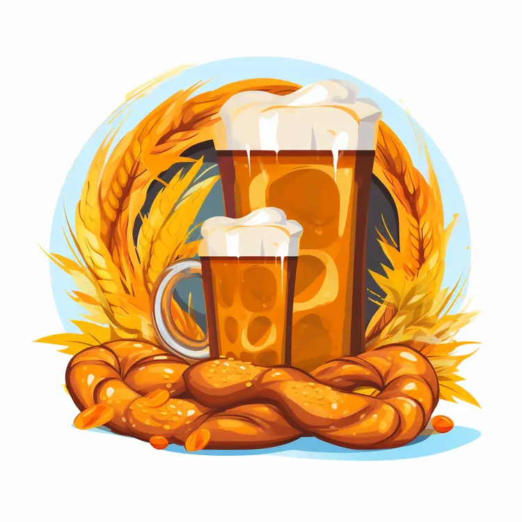 Beer and Pretzel Illustration for Oktoberfest Celebration