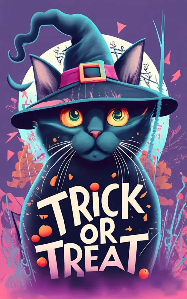 Black Cat in Witch Hat for Halloween
