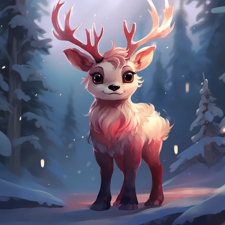 Reindeer in Snowy Forest