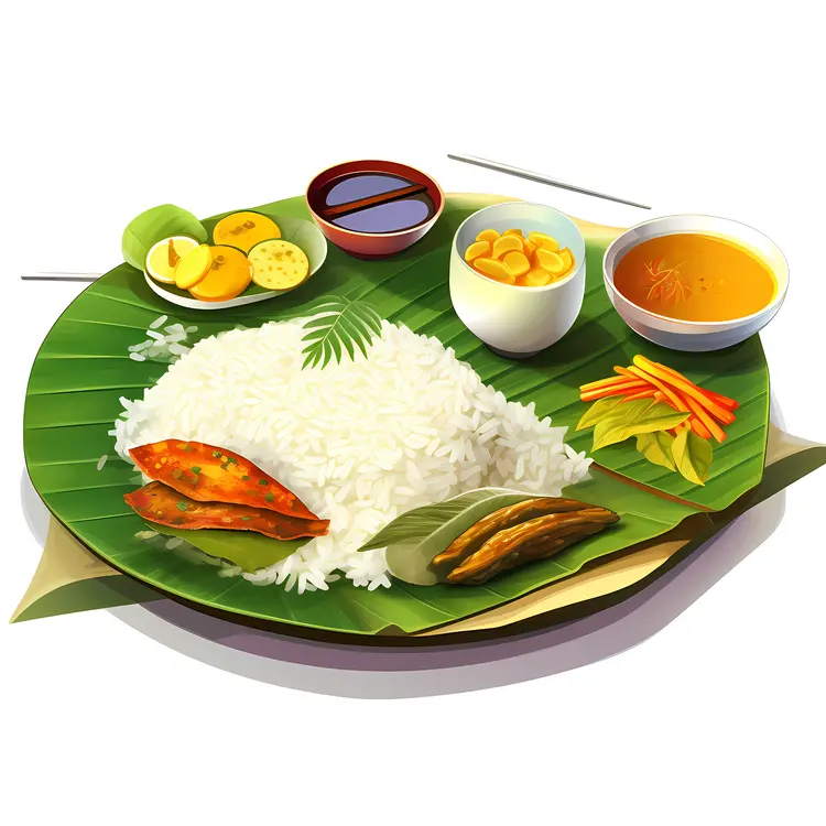 Traditional Indian Meal on Banana Leaf