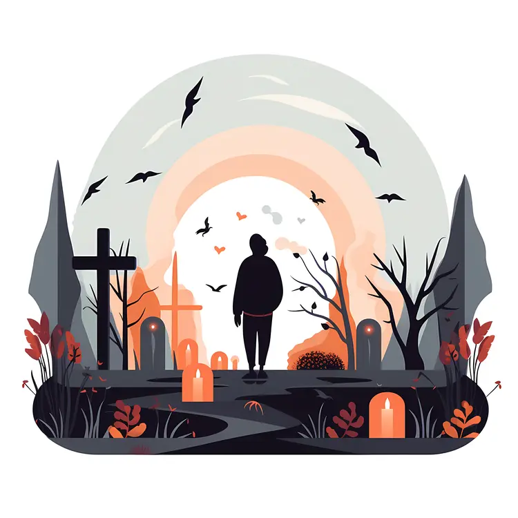 Person in Cemetery at Dusk