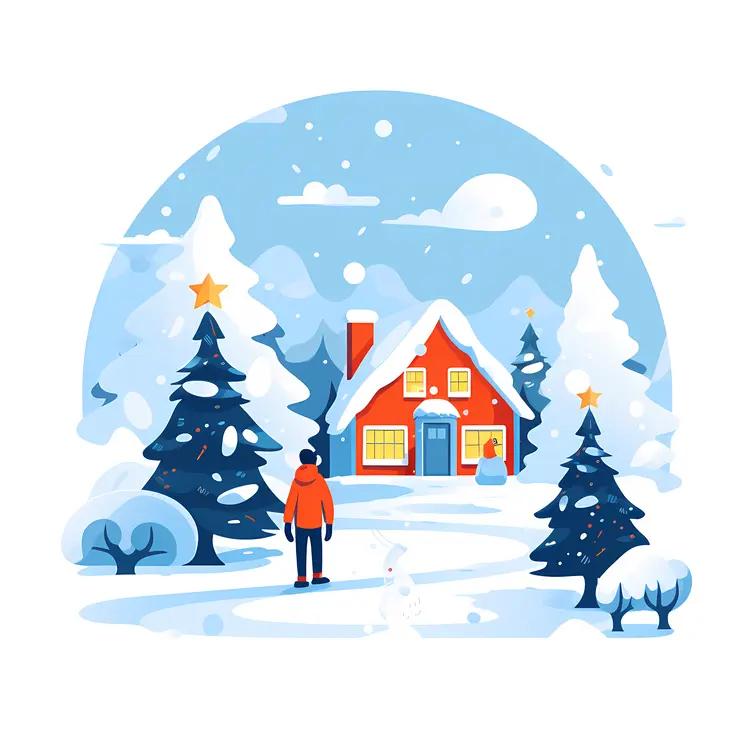 Snowy House in Winter Night