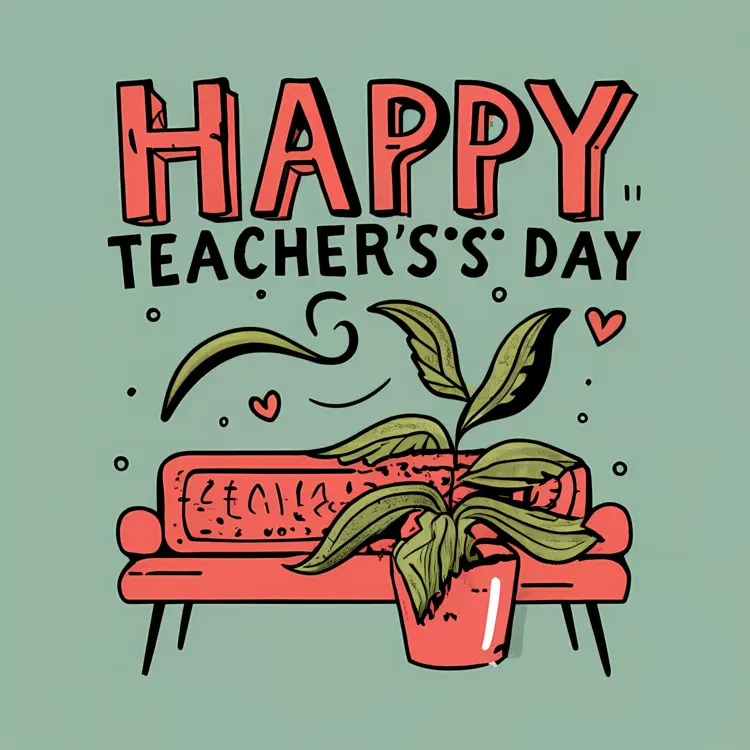 Happy Teacher's Day with Plant and Sofa