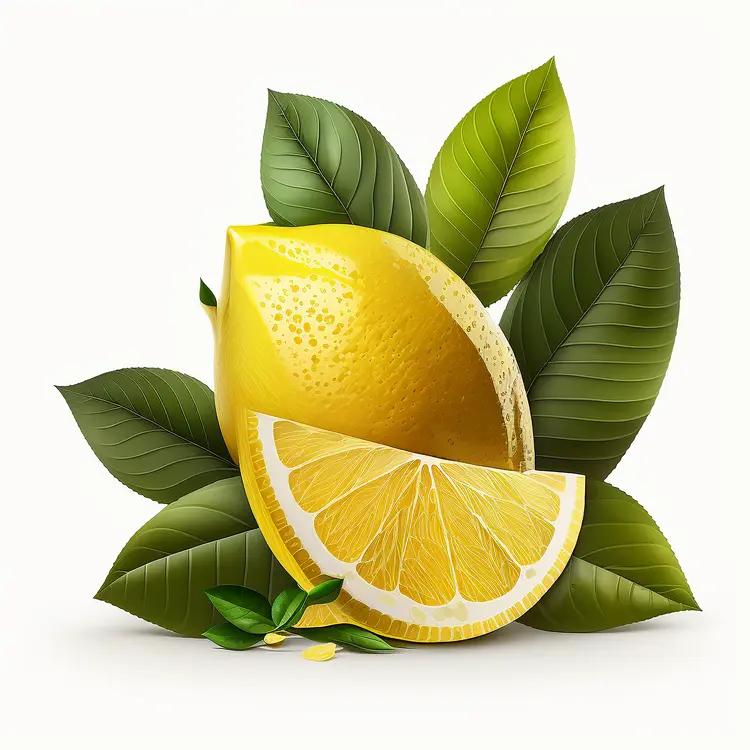 Fresh Lemon with Green Leaves Illustration