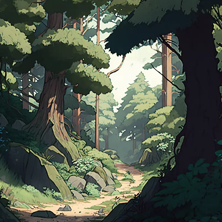 Serene Forest Path in Sunlight