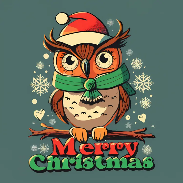 Merry Christmas with Owl and Snowflakes