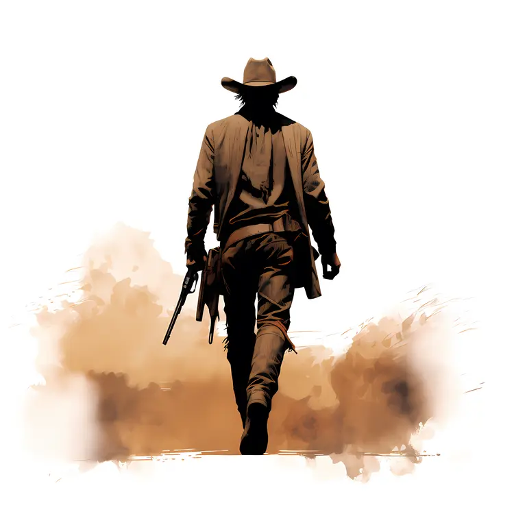 Lone Cowboy in Dusty Desert Scene