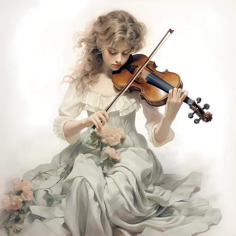 Woman Playing Violin with Floral Decorations