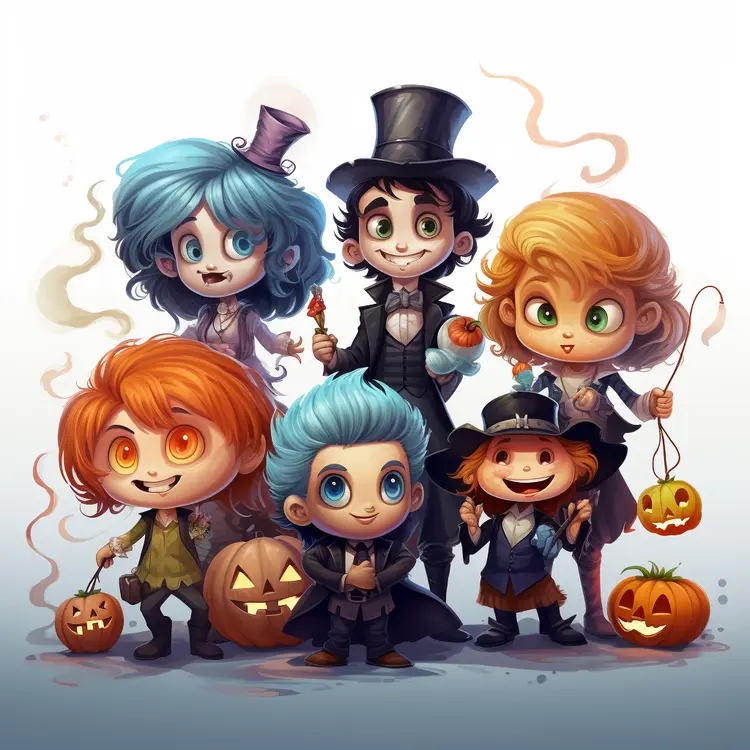 Kids in Halloween Costumes with Pumpkins