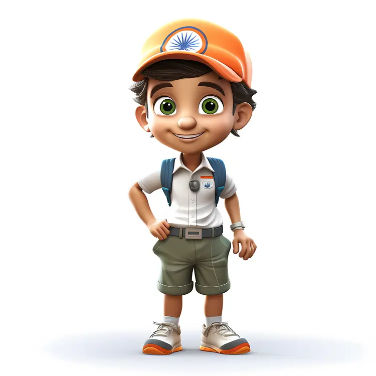 Boy with Cap Holding Indian Flag