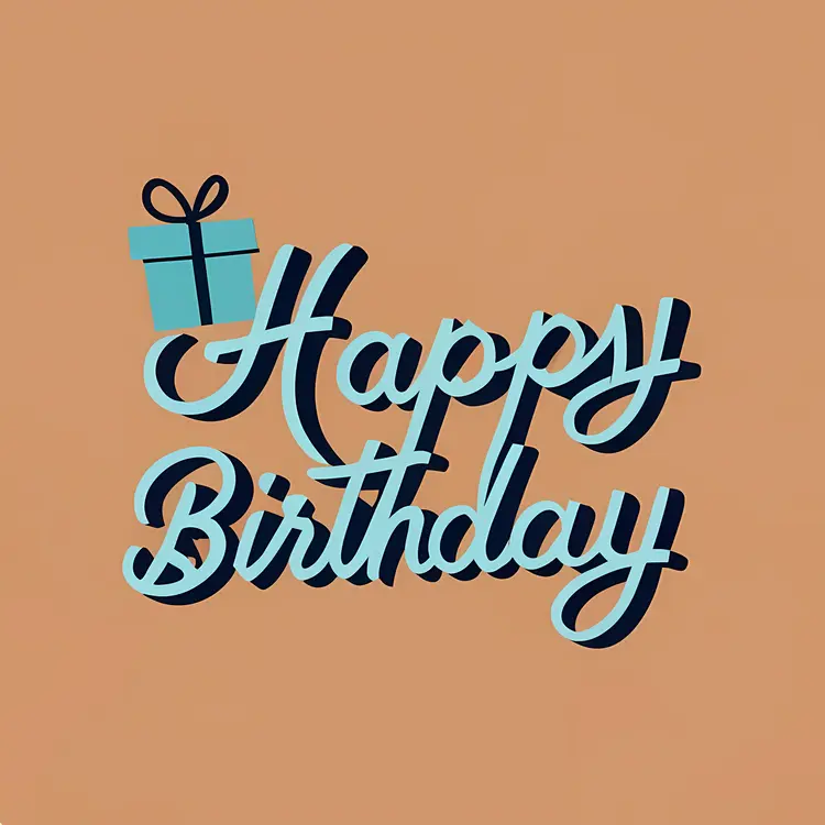 Illustrated Gift Box with Happy Birthday Text