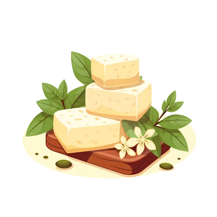 Natural Soap Bars with Leaves on Wooden Board