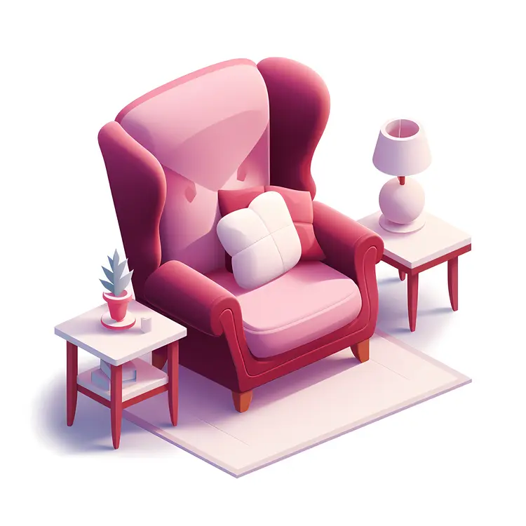 Cozy Pink Armchair with Side Table and Lamp