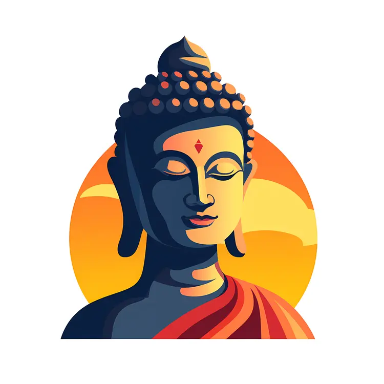Buddha Head Illustration with Sunset Background