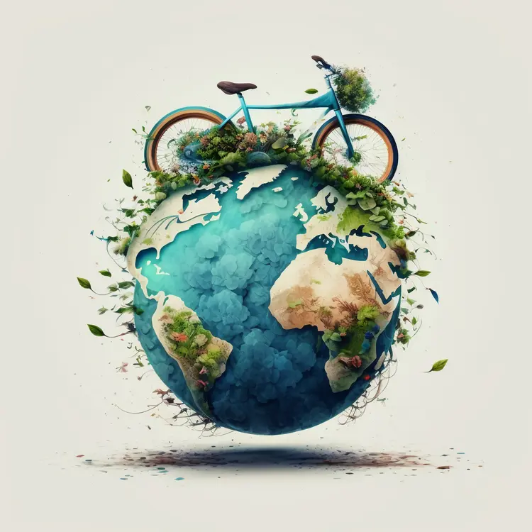 Bicycle on Top of Earth with Nature Elements