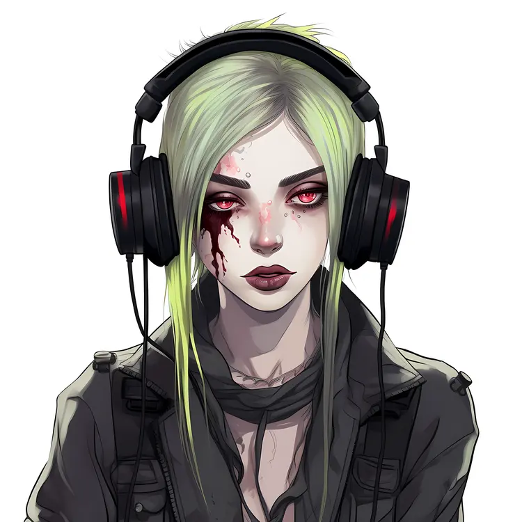 Anime Girl with Headphones and Green Hair