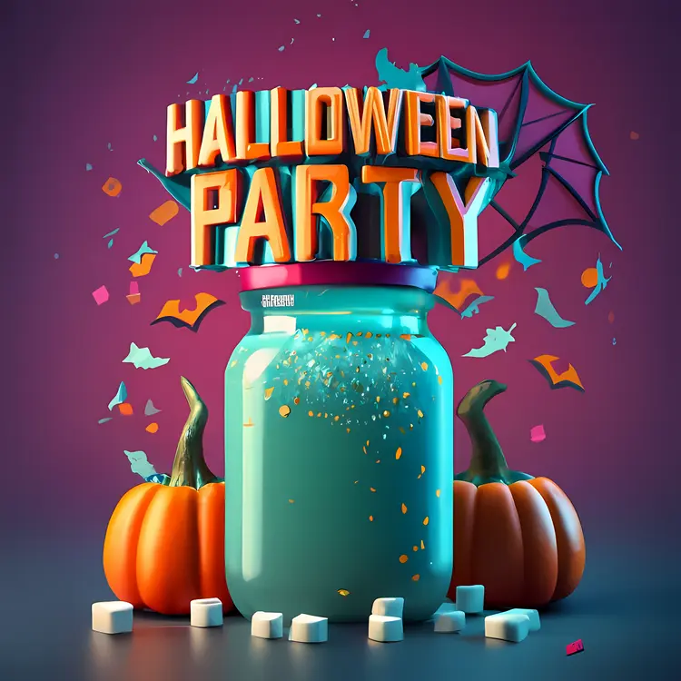 Halloween Party with Pumpkins and Jar