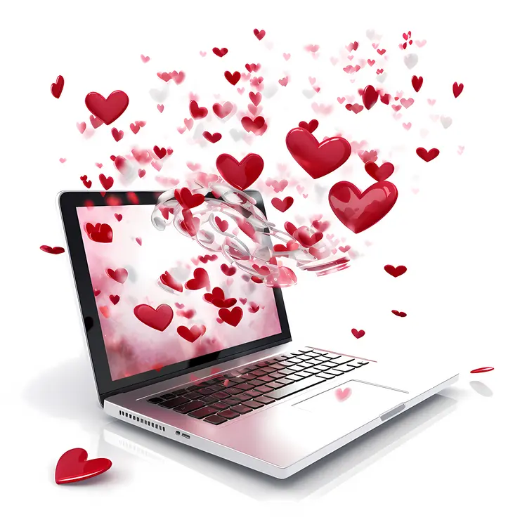 Red Hearts Emanating from Laptop