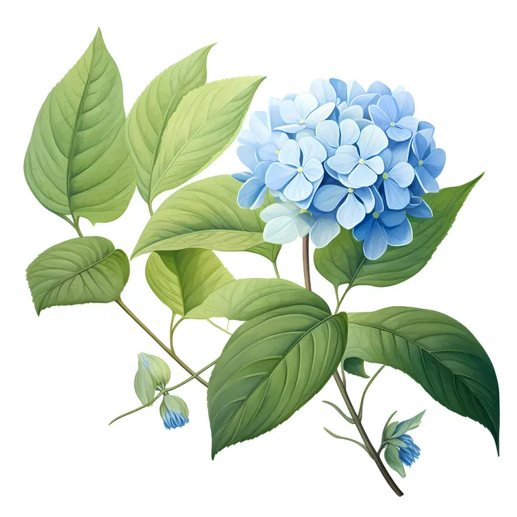 Blue Hydrangea with Green Leaves