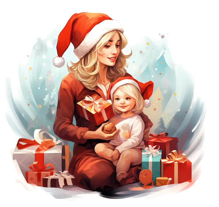 Mother and Child with Christmas Gifts