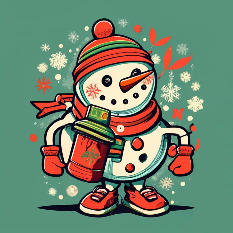 Snowman with Coffee and Gifts