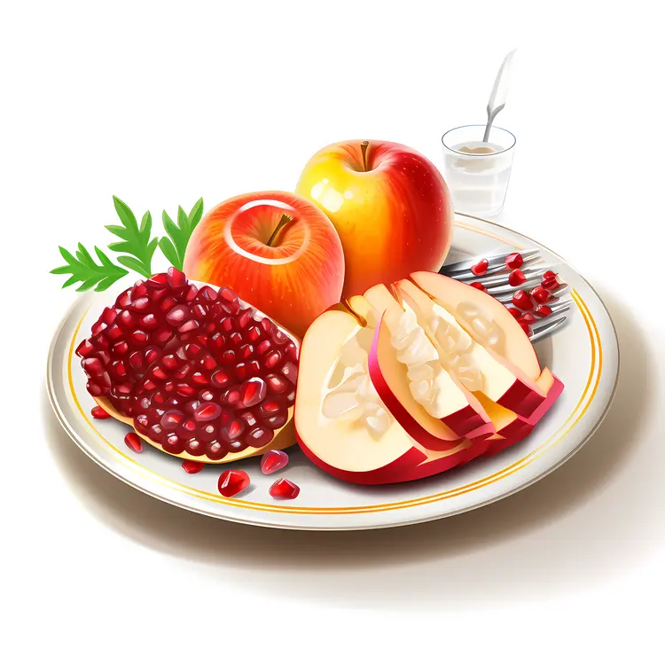 Fresh Fruit Plate with Apples and Pomegranate for Rosh Hashanah
