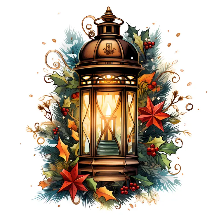 Bronze Lantern with Christmas Decorations