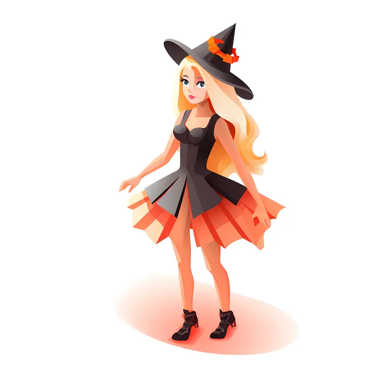 Blonde Witch in Black Dress with Hat