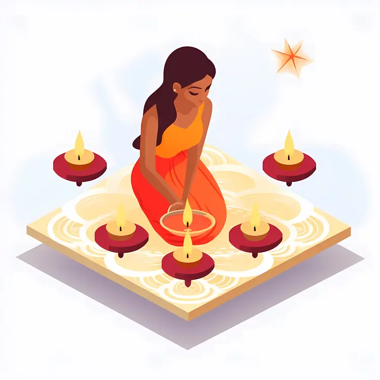 Woman Lighting Diyas for Diwali