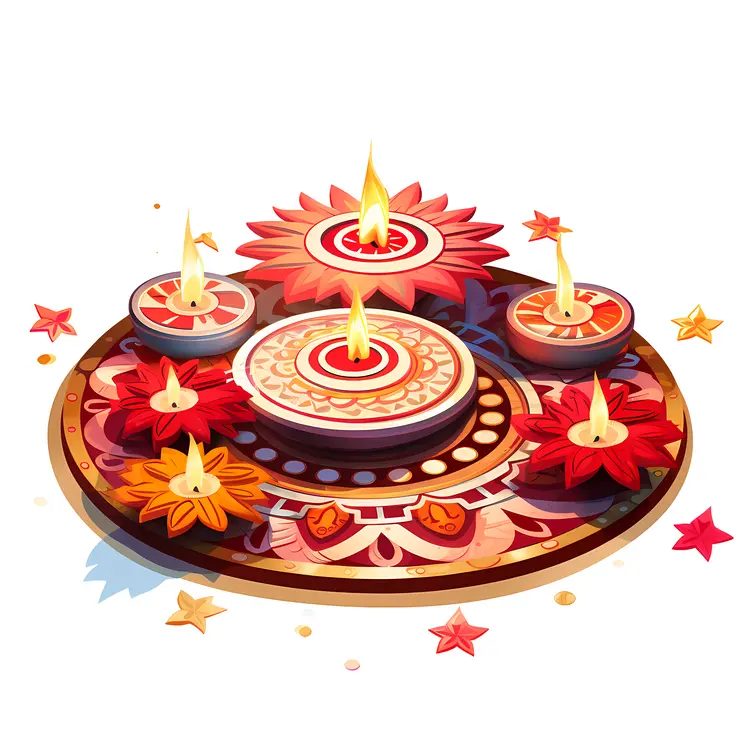 Colorful Mandala with Multiple Candles