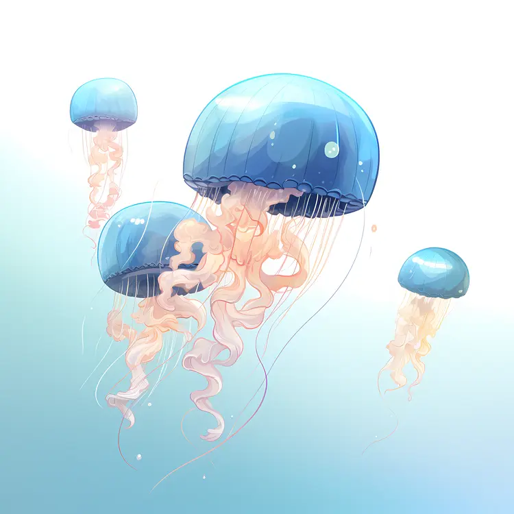 Blue Jellyfish Floating in the Sea