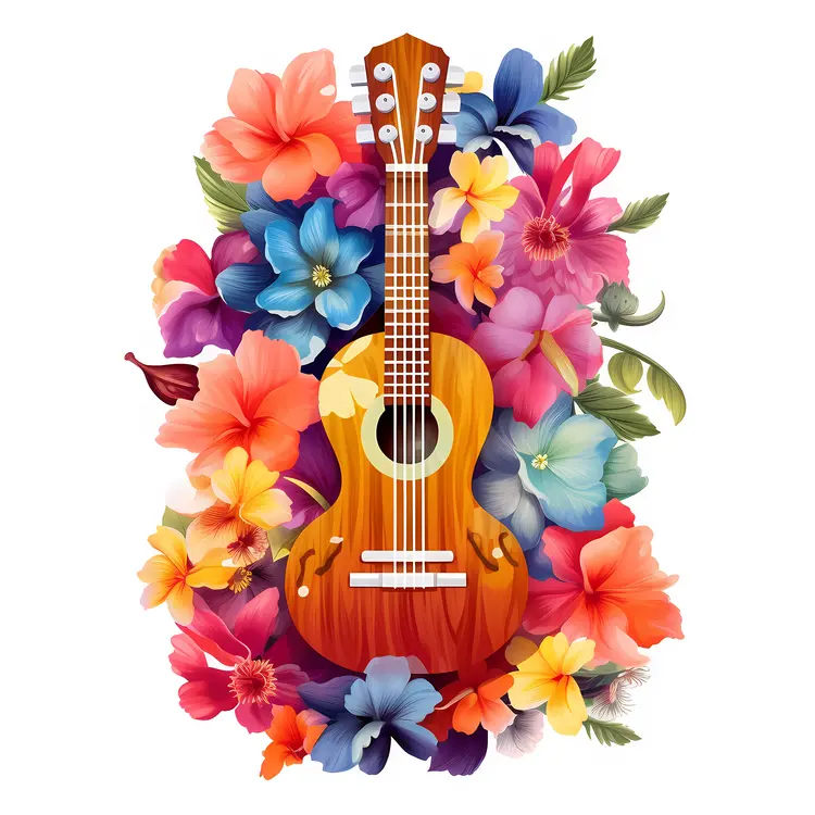Guitar Surrounded by Vibrant Flowers