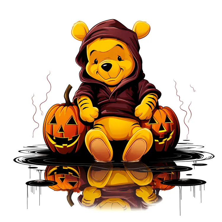 Cute Bear in Hoodie with Pumpkins