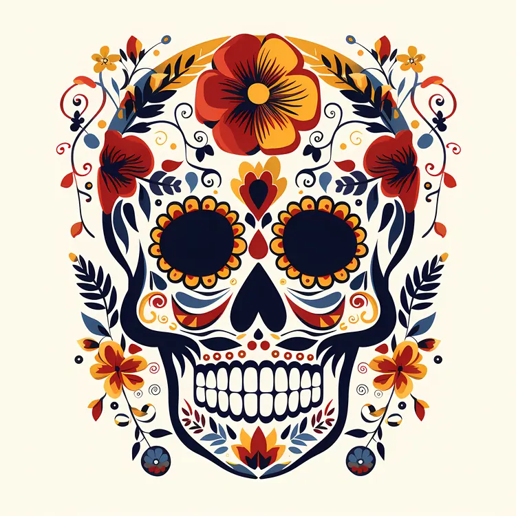 Colorful Decorated Skull with Flowers