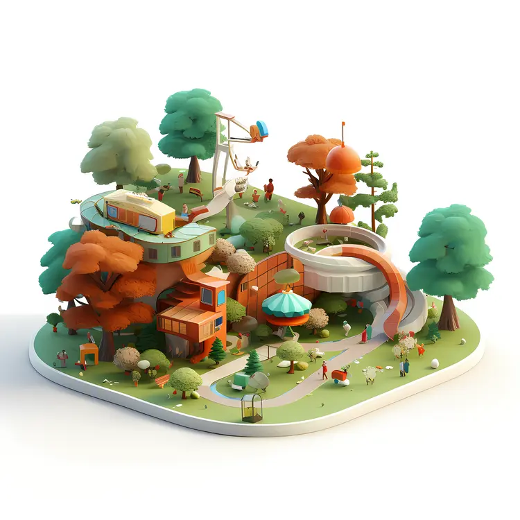 Autumn Playground with Trees and Slides