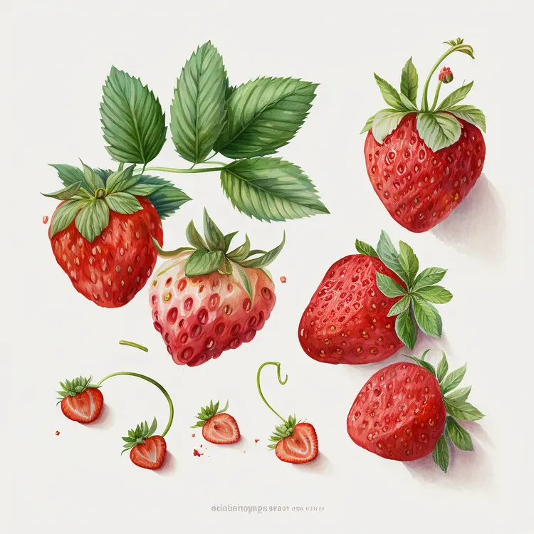 Beautiful Red Strawberries with Green Leaves