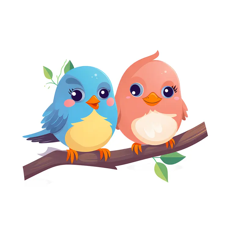 Cute Cartoon Birds on a Branch