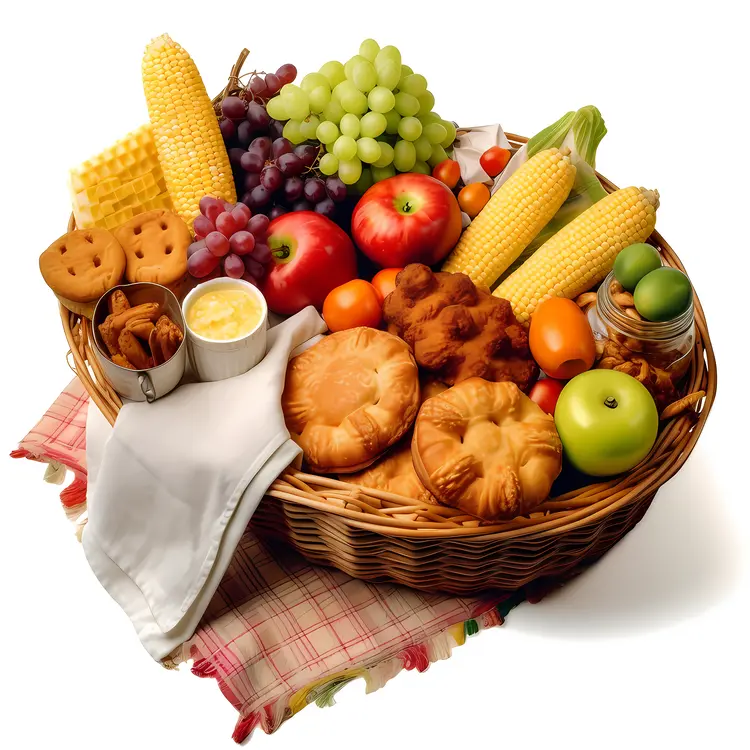 Delicious Picnic Basket with Fresh Fruits and Bread