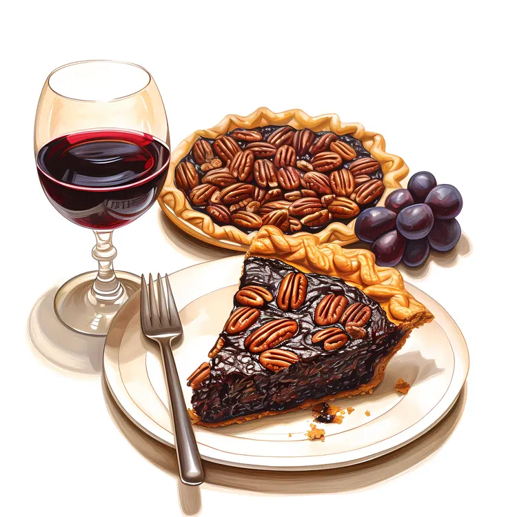Delicious Pecan Pie with Wine and Grapes
