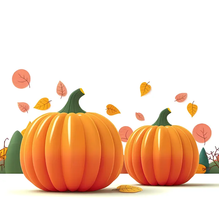 Pumpkins with Falling Leaves