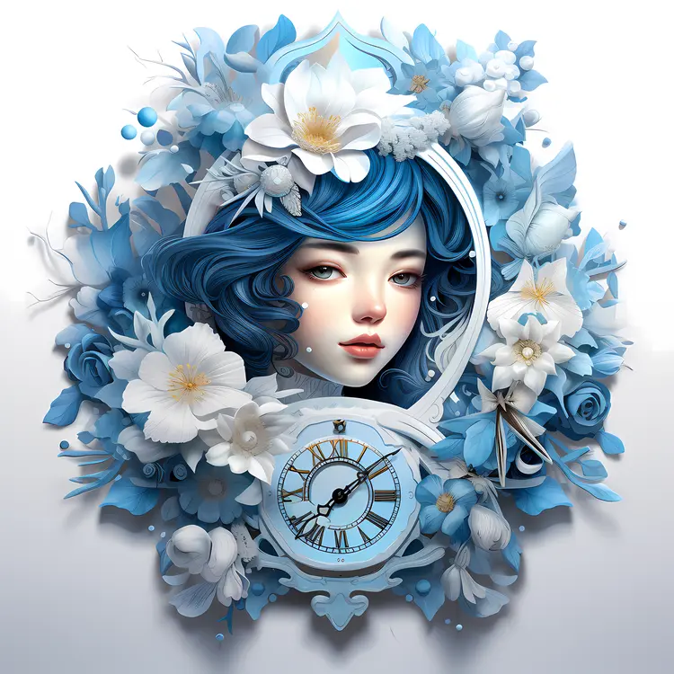 Girl with Blue Hair and Clock