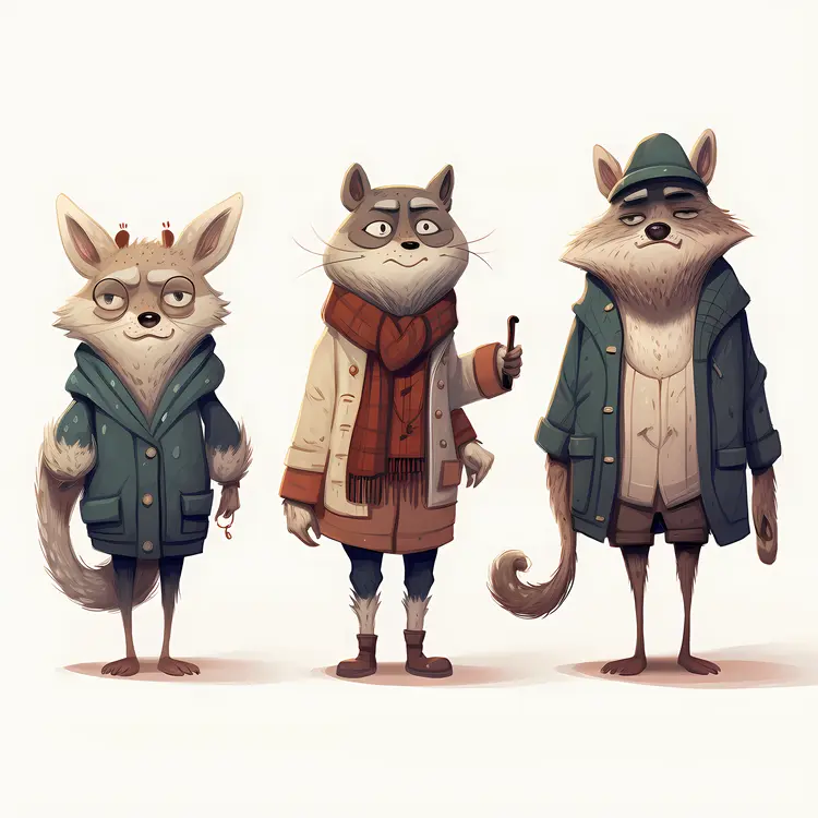 Cute Animal Characters in Winter Clothing