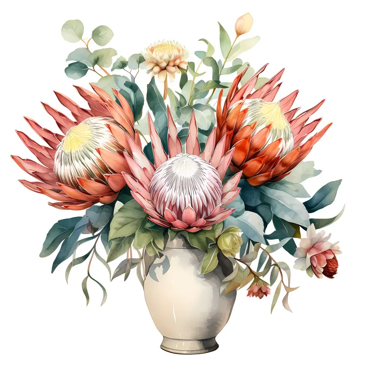 Protea Flowers in Elegant Vase