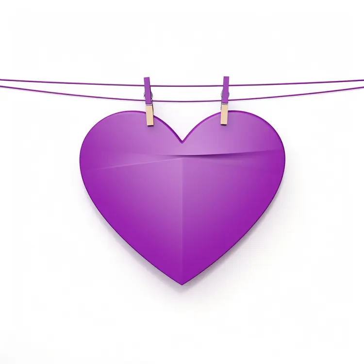 Purple Heart Hanging on Clothesline for Valentine's Day