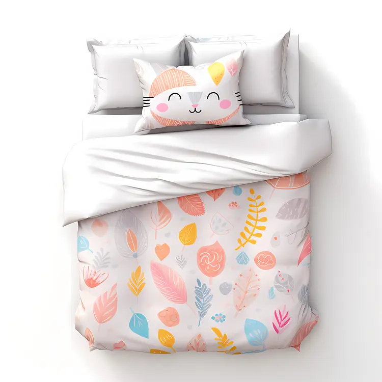 Cute Cat Pillow and Colorful Bedding
