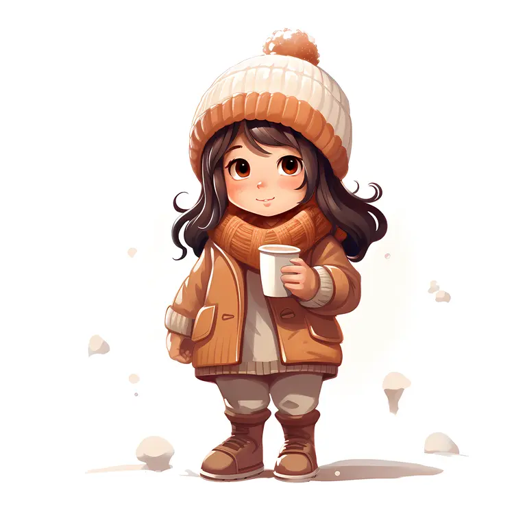 Cute Girl in Winter Clothes Holding a Cup