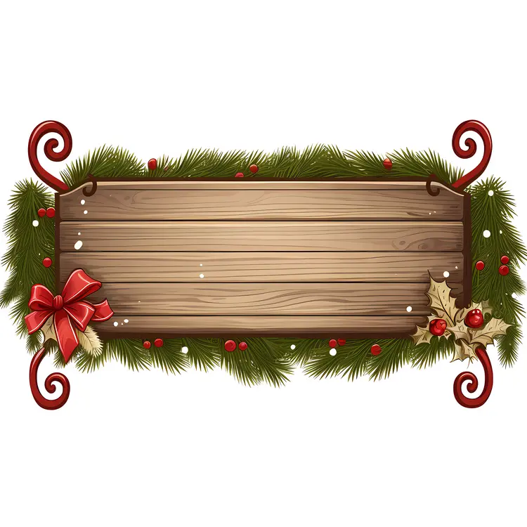 Christmas Wooden Sign with Red Bows and Holly