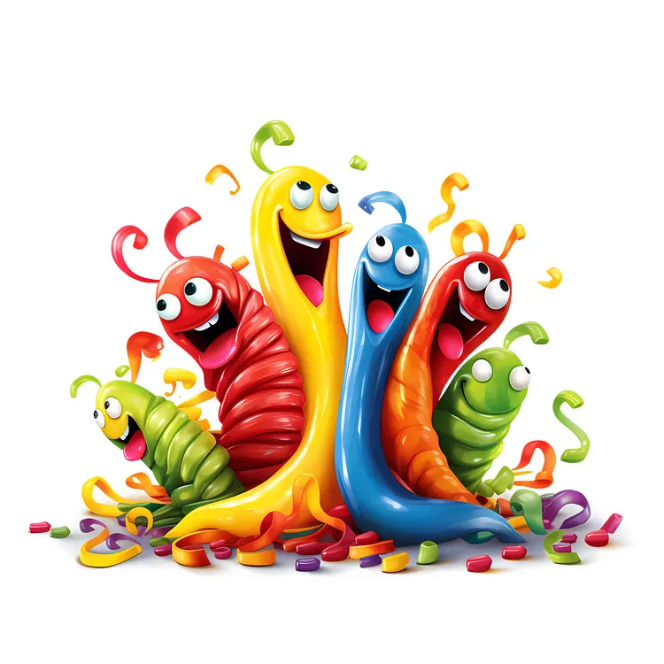 Happy Colorful Worms Cartoon