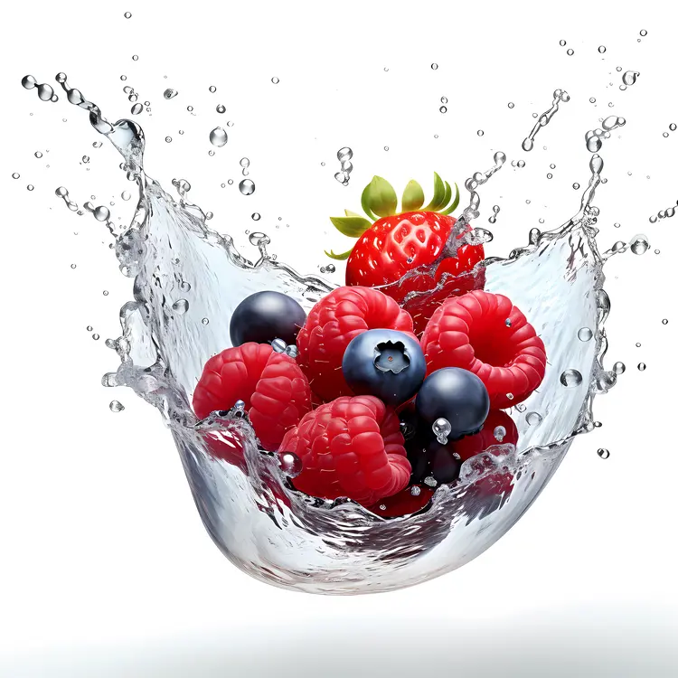 Fresh Berries Splashing in Water