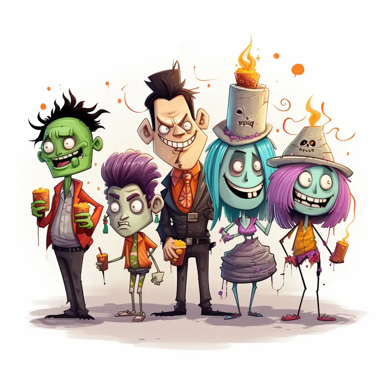 Group of Halloween Characters in Costumes